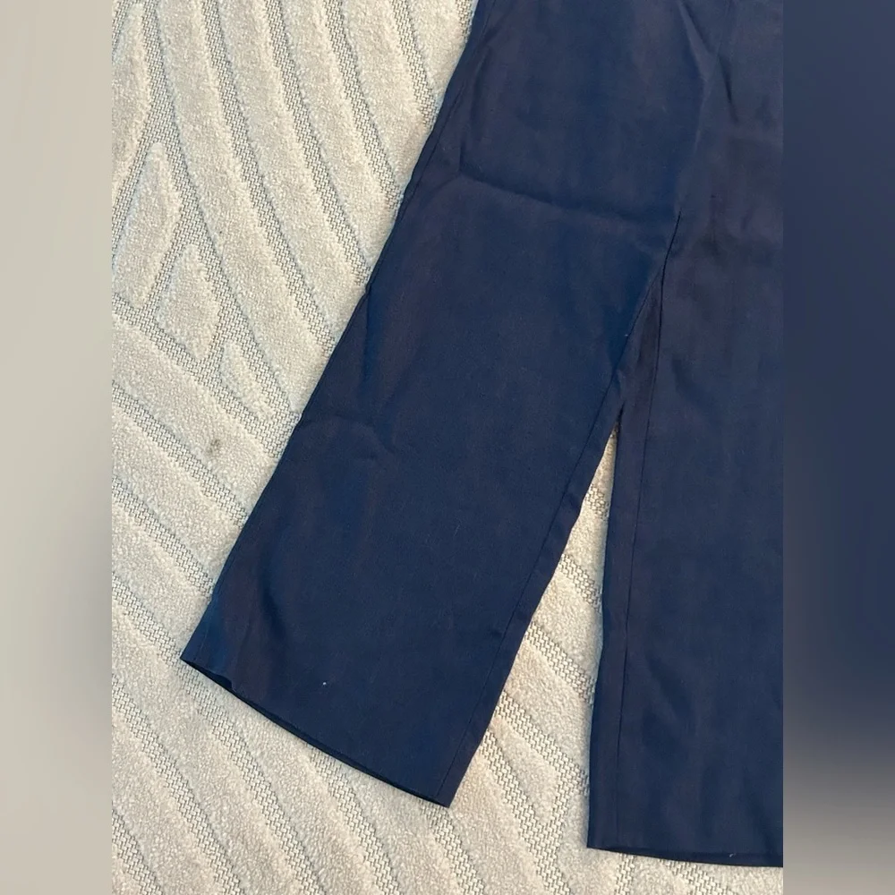 J. Crew 100% Linen Sailor Wide Leg Cropped Pants in Navy - Size 4